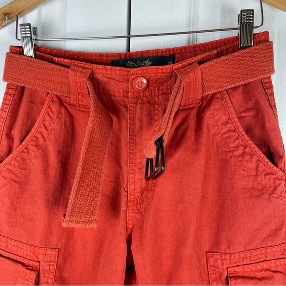 Y2K 2000s Ripstop Cargo Utility Shorts Men’s 28 Burnt Orange Tie Belted Faded - Picture 3 of 15